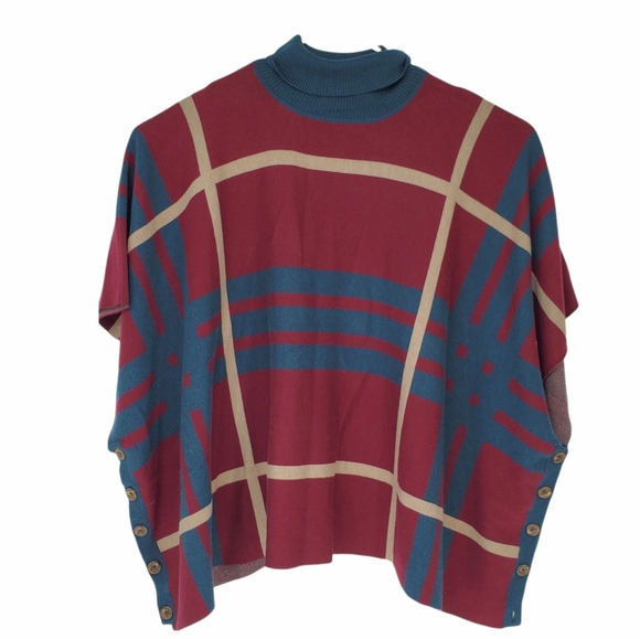 Modcloth Warm Plaid Poncho with Turtleneck  size M/L - Picture 3 of 9